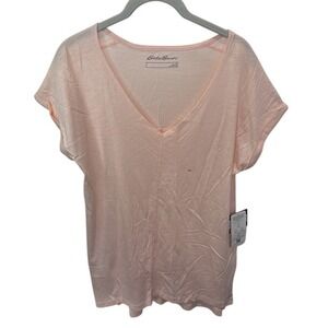 Eddie Bauer Concourse Short Sleeve Tunic Women's Size M Peach Vee Neck NWT